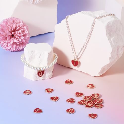 Crafans 26pcs Heart A-Z Letter Enamel Charms, Golden Edge, Crimson - Image 2