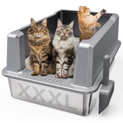 Suitfeel XXL Stainless Steel Cat Litter Box with...