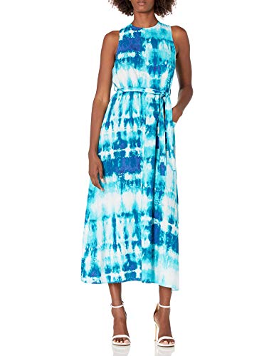 Calvin Klein Women's Sleeveless Maxi Dress with V-Neck Tie Back, Lagoon Multi, 8