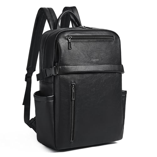 Mroede Mochila feminina de couro para laptop de 40,6 cm, mochila de couro, moderna, para trabalho, faculdade, Preto 2-1, 17x11x5.5 inches, Mochila feminina de couro para laptop
