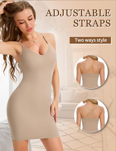 JOYSHAPER Body Shaper for Women V Neck Full Slips for Under Dress Adjustable Spaghetti Strap2