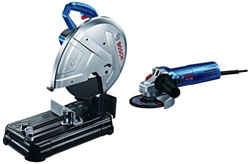 Image of Bosch 0601B373F0-GCO220 2200-Watt 14-inch Chop Saw Machine (Blue)+Bosch Angle Grinder GWS 900-100 (4 inch) 900W Heavy Duty