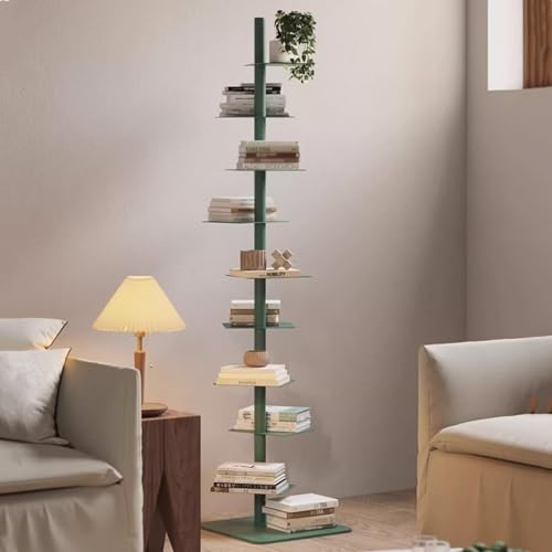 Estantería de 9 Niveles con Lomo metálico, estantería Vertical Tipo Torre, estantería Alta y Estrecha, estantería de Esquina para Espacios pequeños, estantería Multiusos para exhibir Libros