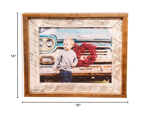 Image of Reclaimed Barnwood Picture Frame with Wood Mat - Family Photo Frame with Wooden Matting - Wall Mounted Natural Wood Frame - Rustic Home Decor - Repurposed Wood Frame (White Mat)