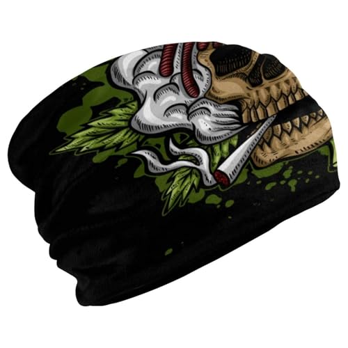 Gorro unisex elástico para hombre y mujer, gorro de invierno de terciopelo suave para correr, ciclismo, diseño de calavera con hojas ahumadas multicolor, multicolor, Talla única