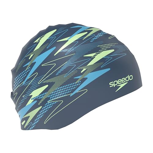 Speedo Unisex Adult Printed Silicone Swim Cap - Peacoat/Pale Clover/Mayan Blue, One Size by Speedo - Used condition - Image 2