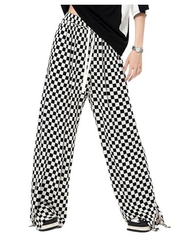 Milumia Women's Checkered Drawstring Baggy Long Pants Straight Leg Loose Fit Pants