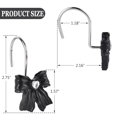 12PCS Shower Curtain Hooks Rings,Black Bow Resin Curtain Hooks Shower Rings for Bathroom Baby Room Nursery Art Decors - image 4