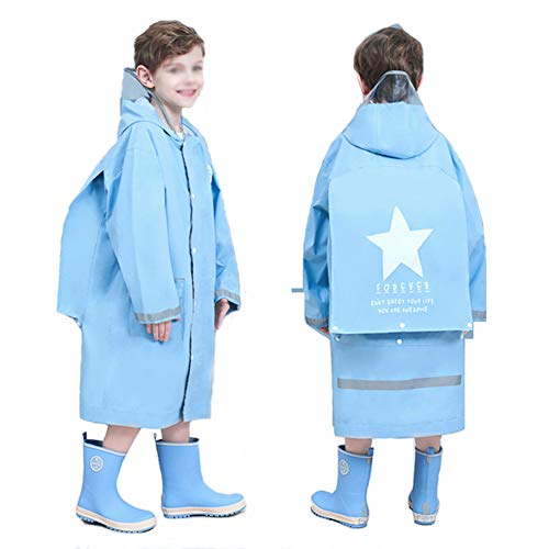 Preisvergleich Produktbild CYC Kinderregenmantel Kinderregenjacke mit Schultasche und transparentem wasserdichtem und regensicherem tragbaren Regenmantel mit großer Krempe für Kinder Kinder Jungen Mädchen,Blau,M
