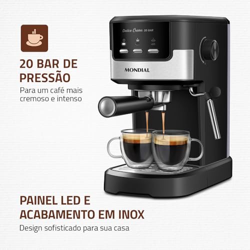 Cafeteira Espresso Dolce Crema 20 Bar, Mondial, Preto/Inox, 1200W, 220V - C-20-EC