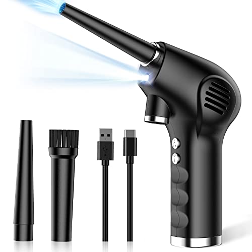 Electric Air Duster, Cordless Compressed Air Blower with 40000RPM Motor, 6000mAh Rechargeable Battery, LED Light, Electric Air Can for Computer Keyboard Electronics Cleaning
