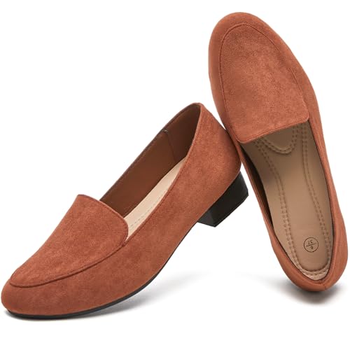 Image of FINIWOR Womens Chunky Low Heel Pumps Suede Dress Flats Shoes
