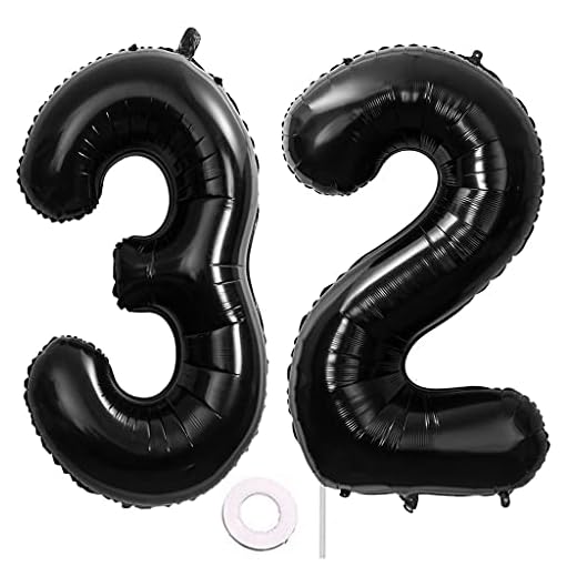 2 globos de 100 cm con número 32, color negro, para cumpleaños de hombre y mujer, tamaño XXL, 100 cm, 32, globos gigantes con número 32, globos con número 32, globos para 32 cumpleaños