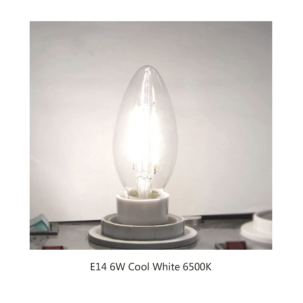 Lampadine a Candela LED E14,Lampadine a LED C35 a Vite Piccola Candelabri Non Dimmerabili Lampadina a Filamento Bianco Freddo 6500K 6W(Equivalente a 60W) 16 Confezioni