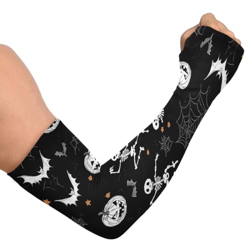 Cooling Arm Sleeves for Men Women UV Sun Protection Arm Covers Halloween Skeleton Compression Sleeves Sports Football Golf Cycling