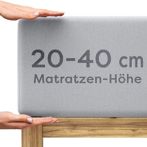 Wolkenfeld Spannbettlaken 140x200cm – 160x220cm – Premium Jersey Baumwolle mit 5% Lycra – Faltenfreies Bettlaken für hohe Matratzen bis 40 cm – Atmungsaktiv & Oeko-TEX Zertifiziert – Hellgrau