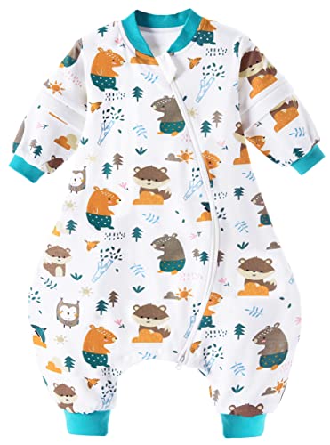 Chilsuessy Saco de dormir para bebé todo el año con mangas extraíbles, saco de dormir para niños con pies, 1.5 tog, 100 % algodón, animales de la selva, 90 bebé altura 90 – 100 cm