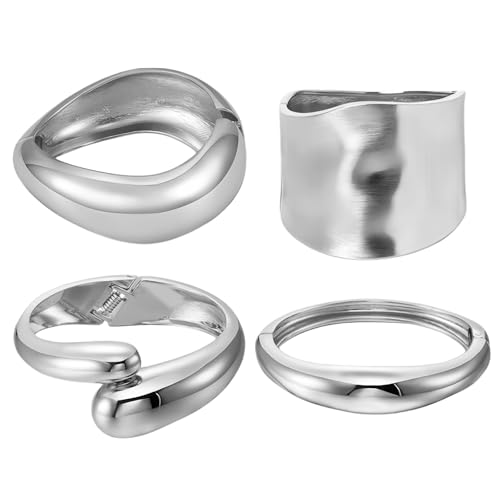 4 Pcs Gold Cuff Bracelets for Women,Minimalist Statement Chunky Gold Bracelet Set,Upper Arm Punk Jewelry,Fashion Jewelry Bracelets for Women - Main Image