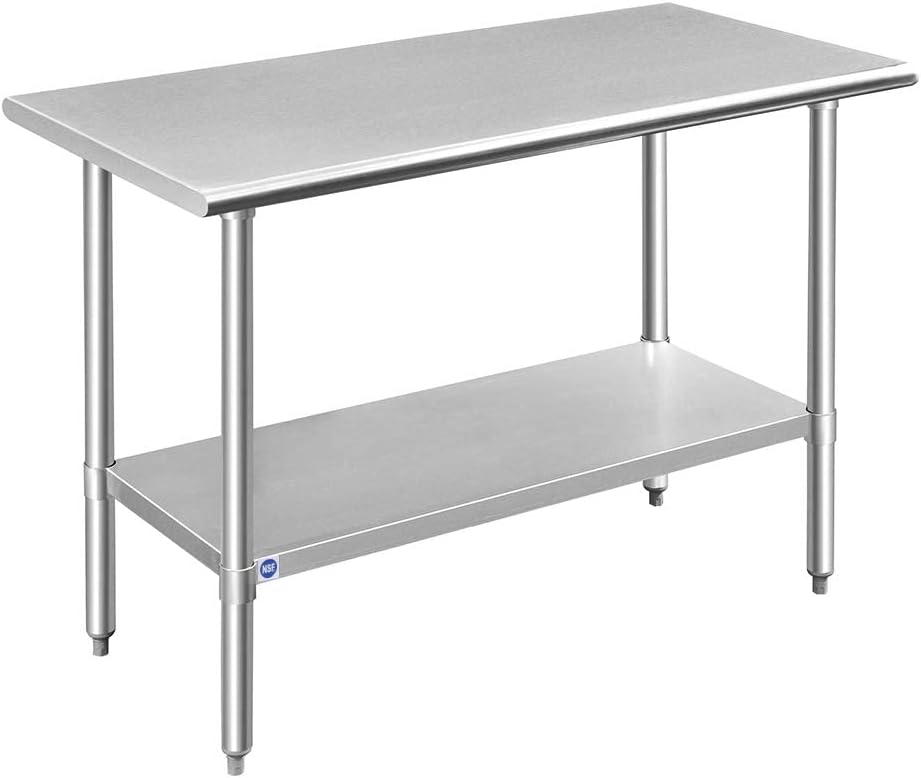 ROCKPOINT Stainless Steel Table for Prep & Work 48x24 Inches, NSF Metal Commercial Kitchen Table with Adjustable Under Shelf and Table Foot for Restaurant, Home and Hotel Table 48x24inch