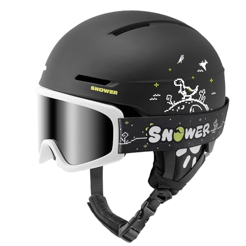 SNOWER Kids Ski Helmet with Goggles Set, Shockproof Durable PC Shell & EPS Foam, Snowboard Helmet and Goggles for Boys & Girls