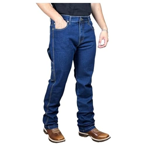 Calca Jeans Country Carpinteira Masculina Lycra Barra Larga Texana Peão Rodeio Agro Pura Raça (BR, Numérico, 40, Regular, Regular, Azul Stone)