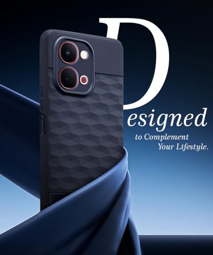 Image of WOW IMAGINE Back Cover for iQOO Z11x | Vivo T5x 5G with Hexa Cube Design | Ultra Slim Soft Rubberised Case | Inner Velvet Fabric | Flexible Mobile Case | Camera Protection - Blue