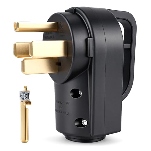 Rvhouse 50A RV Replacement Male Plug NEMA 14-50P for 6/8 AWG Cord Black