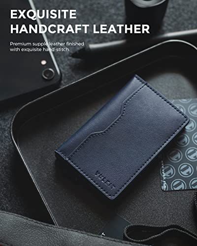 Image of VULKIT Pop up Wallet Credit Card Holder with Leather Slots RFID Blocking Metlal Bank Card Case for Men or Women(Navy)