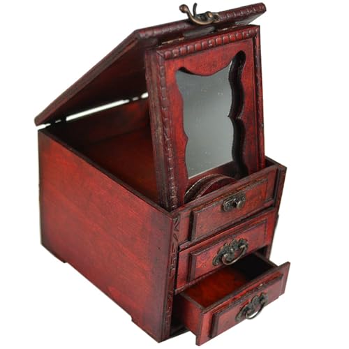 Artibetter Joyero de Madera Estilo Chino Vintage con Espejo, Estuche para Guardar Joyas con Excelente Acabado y Protección, Adecuado para Días Obsequios y Navidad