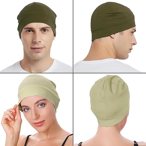 Image of Headshion Cotton Skull Caps for Men Women,2-Pack Lightweight Beanie Sleep Hats Breathable Helmet Liner