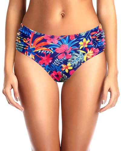 Image of Tempt Me Women Bikini Bottoms Mid Waist Bathing Suit Swimsuit Ruched Swim Bottom