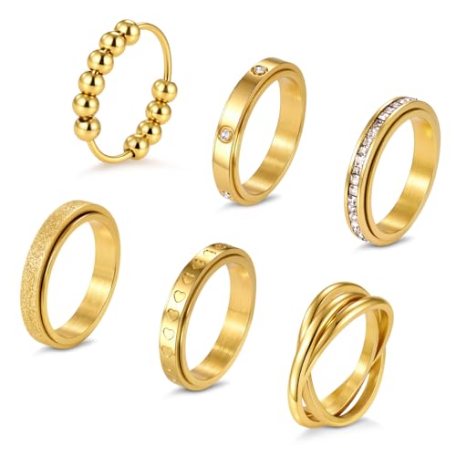 Bague anti-stress en acier inoxydable lot de 6 anneaux rotatifs fins 4 mm pour homme et femme