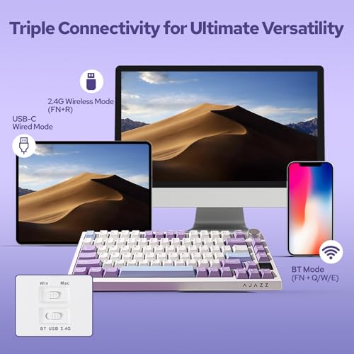 Image of EPOMAKER Ajazz AK820 Pro 75% Wireless Mechanical Keyboard with TFT Smart Display&Knob, Gasket-Mounted Gaming Keyboard, BT /2.4GHz /USB-C Wired (Purple, Gift Switch)