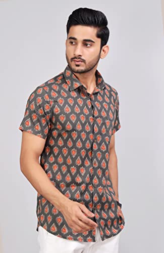 Image of Cotton Hand Block Sanganeri Print Shirts for Men
