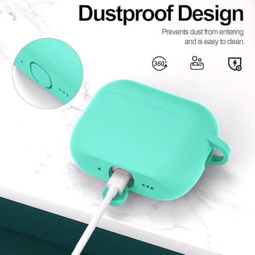 Image of New Soft Silicone Case Compatible with Apple AirPods Pro 3 Generation (2025) Protective Silicone 360 Full Protection Dust-Proof Shockproof Case Cover with Hook (Cover Only) (Teal)