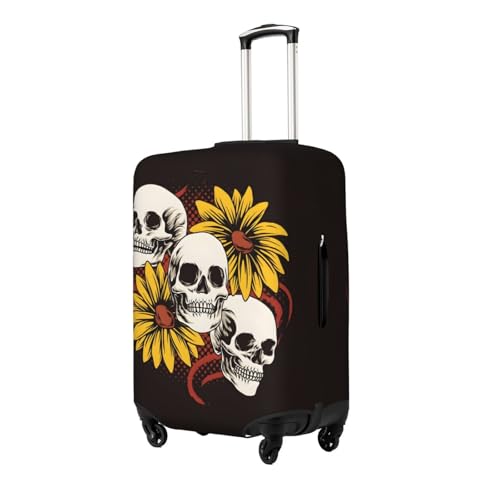 Three Skull Head And Sunflower Travel Luggage Cover Suitcase Protector Bag,Anti-Scratch Fits 18-32 Inch Luggage,Suitcase Sleeve For Kid And Adult,Medium2