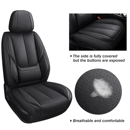Image of MINGBRON Black Car Seat Cover with Lumbar Support, Car Seat Protector Waterproof, Nappa Leather Car Seat Cushion, Car Seat Covers Front Seats and Back Fit for Most Cars