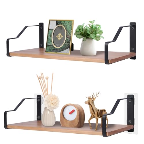 KAYUTOL Wandregal Holz Ohne Bohren, Schweberegal 2er-Set, Regal Wand für Wohnzimmer, Küche, Arbeitszimmer, Badezimmer, Großformat 44x18.5 cm Schwarz