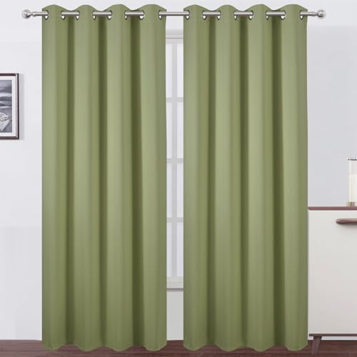 Image of LEMOMO Blackout Curtains 66 x 84 inch /Sage Green Curtains Set of 2 Panels /Thermal Insulated Room Darkening Bedroom Curtains