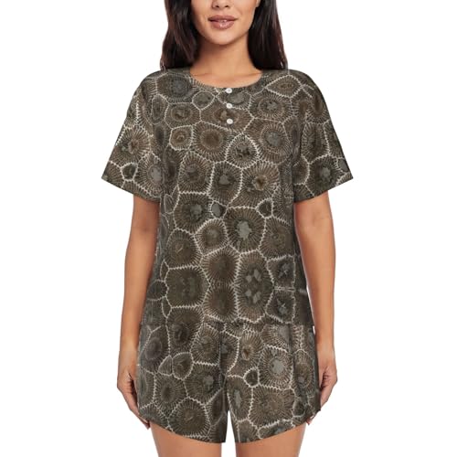 Pyjama short femme col rond Petoskey avec poches vêtement de nuit manches courtes confortable
