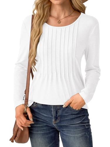 NORACORA Long Sleeve Pleated Tops for Women Dressy Casual Chic Crew Neck Blouses Shirts Loose Fit Trendy Fall Clothes 20253
