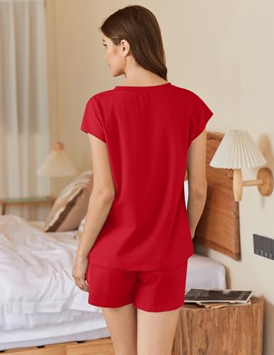Image of Ekouaer Cotton Pajamas for Women Set 2 Piece Cap Sleeve Pjs Shorts Set Lounge Sets Sleepwear S-XXL
