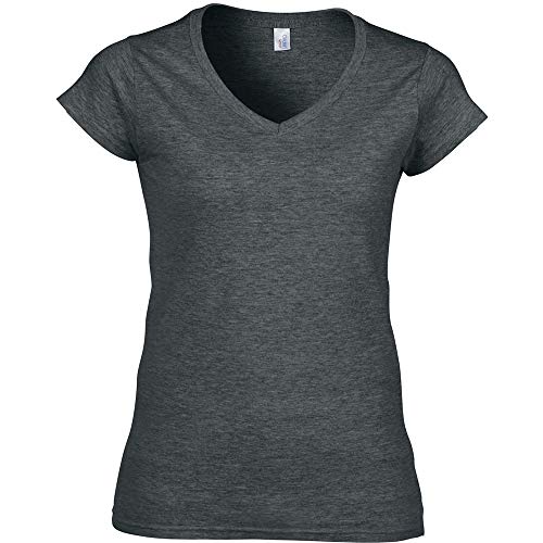 Gildan Ladies Soft Style V-neck T-shirt Dark Heather XL