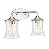 AKEZON 2 Light Brushed Nickel Vanity Lights, Modern Bathroom Lighting Over Mirror with Clear Seeded Glass Shade, KW-7309-2