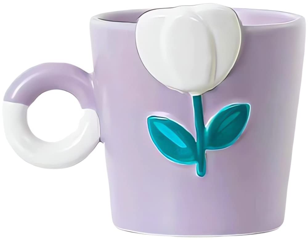 BaiYe Tulips Coffee Mug for Women 10 oz 300 ml Cute Mugs Gift for Women - Put an Instant Smile on Her Face with This Cute Cup - Floral Cute Cups gifts