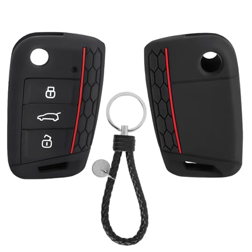 Cache-Clé XRVRILE pour VW et Porte-Clés, Cache-Clé en Silicone pour Accessoires VW Coque Clé Golf 7 MK7 Seat Leon Polo Seat Ibiza 3 Boutons
