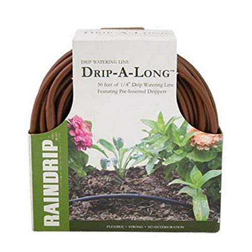 Raindrip 1/4 in. Drip-A-LongÂ® Dripline with 1/2 GPH Non-Pressure Compensating Emitters, 12 in. Spacing, Brown, 50 ft.