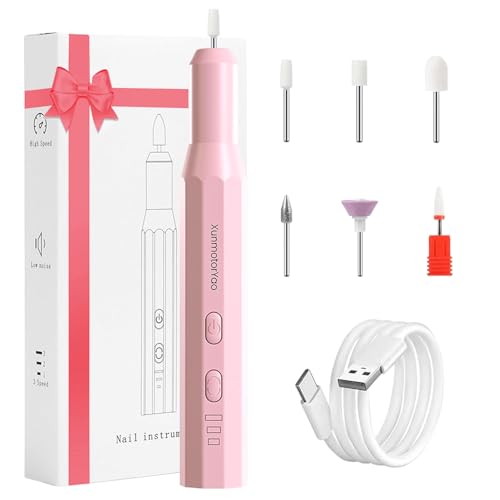 XunmotorYao Lima Eléctrica Uñas Profesional Fresa de Uñas Eléctrica Inalámbrica Portátil 6 en 1 lima electrica uñas USB Kit de Manicura y Pedicura Eléctrico para Salón DIY,Rosa