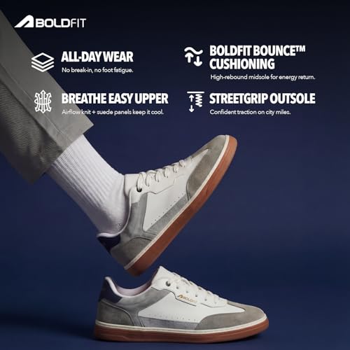 Image of Boldfit Sneakers for Men Casual Stylish Sneakers for Man with Premium PU Leather Upper, Cushioned Insole, Padded Collar, Breathable Lining & TPR Grip Sole Everyday Wear Shoes for Men Klunys