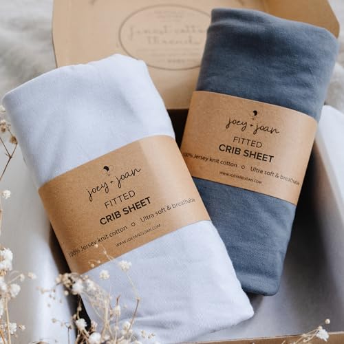 Image of Joey + Joan Fitted Crib Sheets 28 x 52 – Compatible with Standard Crib Mattress and Toddler Bed – 100% Jersey Cotton – Light + Dark Grey – 2 Pack